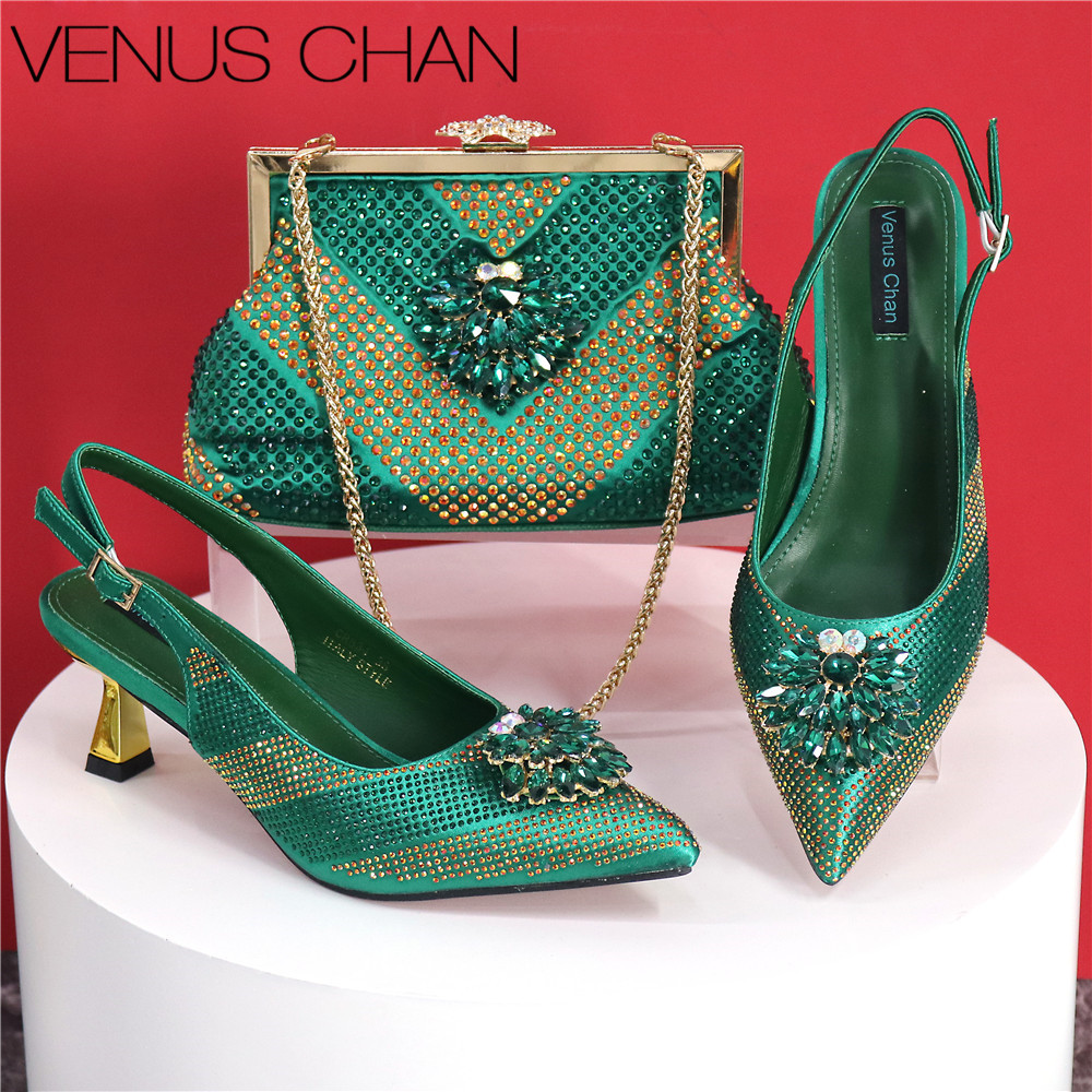 Luxury Bags And Shoes - 2025 Italian Design Rhinestone Luxury Green